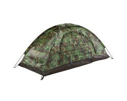 Tent-Camping tent-1-Persoons-(180x90)cm Woodland Patroon- Opvouwbaar, Mesh Ventilatie, Weerbestendig-Opbergruimte en 4 Haringen - Ideaal voor Alle Seizoenen.