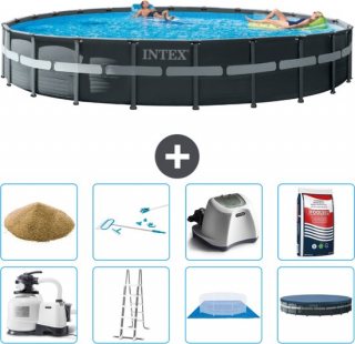 Intex Rond Ultra XTR Frame Zwembad - 732 x 132 cm - Inclusief Pomp - Ladder - Grondzeil - Afdekzeil Filterzand - Schoonmaakset - Zoutwatersysteem - Zwembadzout