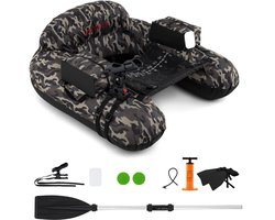 COSTWAY Belly Boot, Belly Boat met verstelbare hengelhouder, vishaakstator, pomp, aluminium peddel en vinnen, visboot voor volwassenen