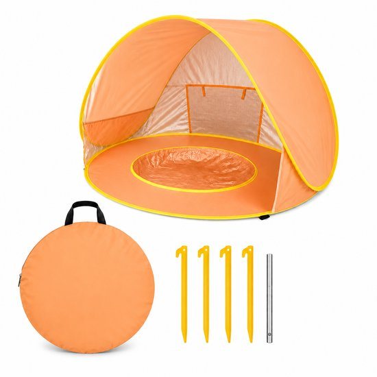Seidon Strandtent voor Baby’s en Kinderen met Zwembadje – Pop-up Strandtent UPF50+ UV Bescherming – Speeltent voor Kinderen 117x79x70 cm – Oranje