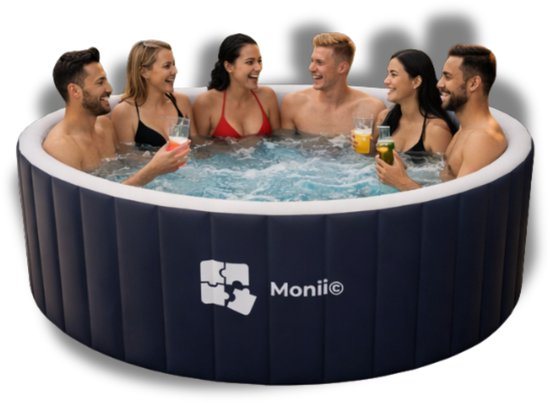 Monii Opblaasbare Jacuzzi – Geschikt Voor 6 Personen – 150+ Luchtstralen – Inclusief Grondmat, Afdekzeil, Pomp, Waterfilters & Reparatiekit – Voor Binnen- & Buiten Gebruik – Max. 45C. – Hottub – Spa