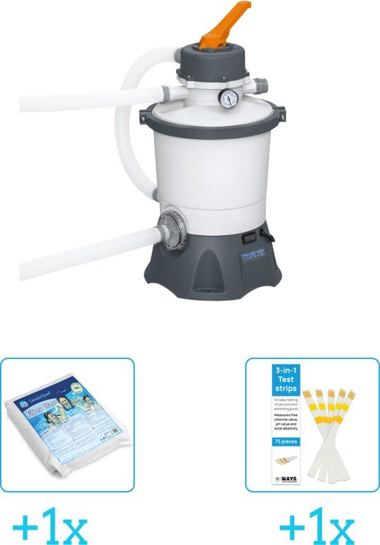 Bestway - Zandfilterpomp 58515 - 3.028 liter per uur inclusief Comfortpool Glasparels - Voor Filterpomp - 20kg (1 stuks) & WAYS Testrips (1 stuks)
