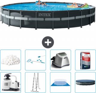 Intex Rond Ultra XTR Frame Zwembad - 732 x 132 cm - Inclusief Pomp - Ladder - Grondzeil - Afdekzeil Filterbollen - Schoonmaakset - Zoutwatersysteem - Zwembadzout
