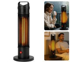 Cheqo® Infrarood Terrasverwarmer - Elektrische Heater - Infrarood Verwarming - Staande Heater - IP44 Spatwaterdicht - Binnen En Buiten Gebruik - Draagbare Verwarming - Kantelbeveiliging - Stof- En Waterbestendig - Hittebestendig Gaaswerk