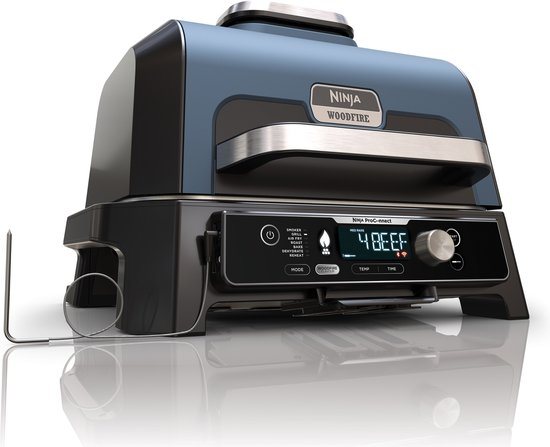 Ninja Woodfire Pro Connect XL - 7-in-1 Elektrische Smart BBQ Grill en Smoker - Inclusief Digitale Braadthermometer - Connect App - OG901EU
