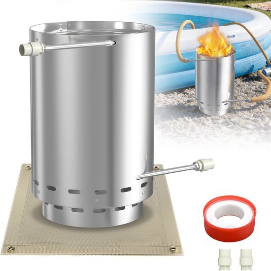 Zwembadverwarming Feuertonne RVS 28L met 18m Slang 32mm 38mm Hout Kolenkachel voor Pool Camping en Tuin