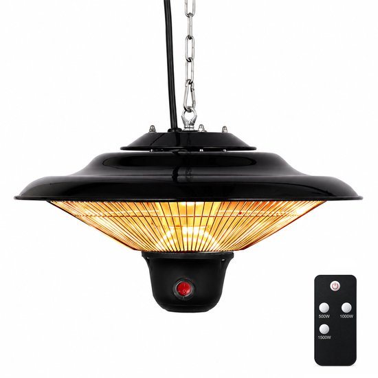 BRASQ Elektrische Terrasverwarmer Hangend PHC100 - Infrarood Heater 1500W - met Afstandsbediening - 3 warmtestanden - Voor binnen en buiten - Spatwaterdicht - Zwart