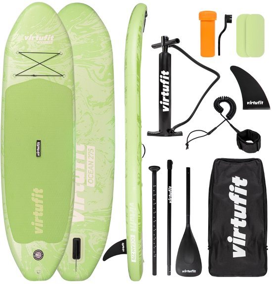 VirtuFit Supboard Ocean 275 - Leaf Green - Stand Up Paddle Board - Supboard Opblaasbaar - Voor beginners en gevorderden - Verstelbare peddel - Max. 180 kg - Met accessoires en draagtas