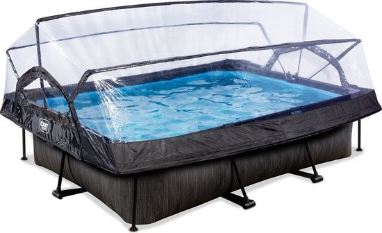 EXIT Black Wood zwembad 300x200x65cm met filterpomp en overkapping - zwart