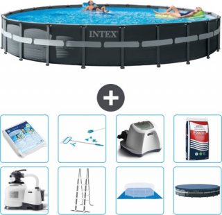 Intex Rond Ultra XTR Frame Zwembad - 732 x 132 cm - Inclusief Pomp - Ladder - Grondzeil - Afdekzeil Glasparels - Schoonmaakset - Zoutwatersysteem - Zwembadzout