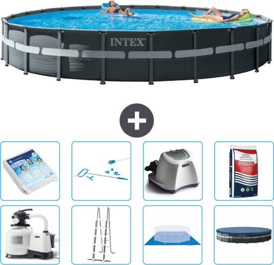 Intex Rond Ultra XTR Frame Zwembad - 732 x 132 cm - Inclusief Pomp - Ladder - Grondzeil - Afdekzeil Glasparels - Schoonmaakset - Zoutwatersysteem - Zwembadzout