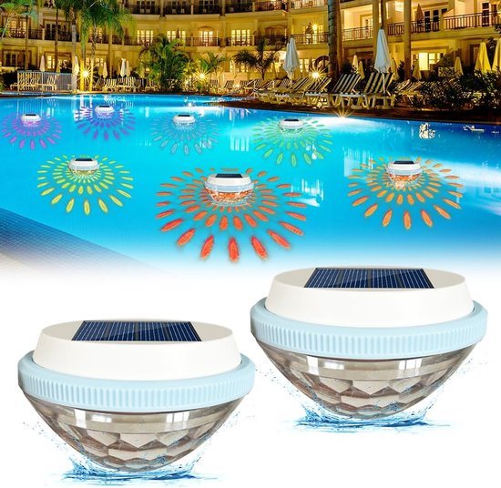 2-delige drijvende solar zwembadverlichting, solar zwembadverlichting, gekleurde LED solar zwembadverlichting, Geschikt voor zwembaden, tuinen, decoratieve verlichting, kleurveranderende verlichting.