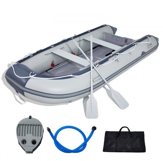 Opblaasbare rubberboot - 6-persoons sportboot - Spiegel voor buitenboordmotor - Houten vloer - Verstelbare bank - Draagvermogen 680 kg - Incl. roeiriemen, pomp & tas
