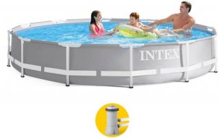 Intex Opzetzwembad - Prism Frame - Ø366 x 76 cm - Met pomp - Grijs