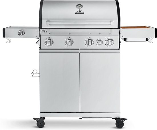 BURNHARD® 4 Branders gasbarbecue Big FRED Deluxe Series 3 incl. achterbrander, keramische 900°C infraroodbrander, zijkookplaat, RVS grillrooster + uitklapbare zijtafels