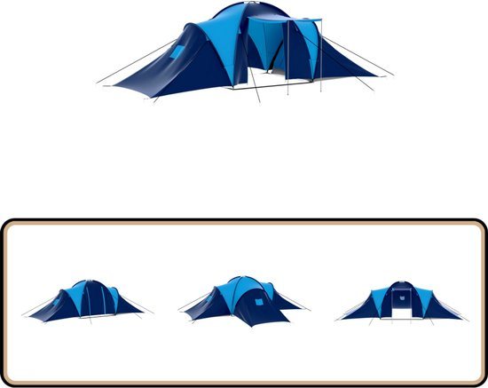 vidaXL Tent 9-persoons donkerblauw en blauw Kampeer Tent - Tent - Gezins Tent - 9 Persoons Tent - Donkere Tent