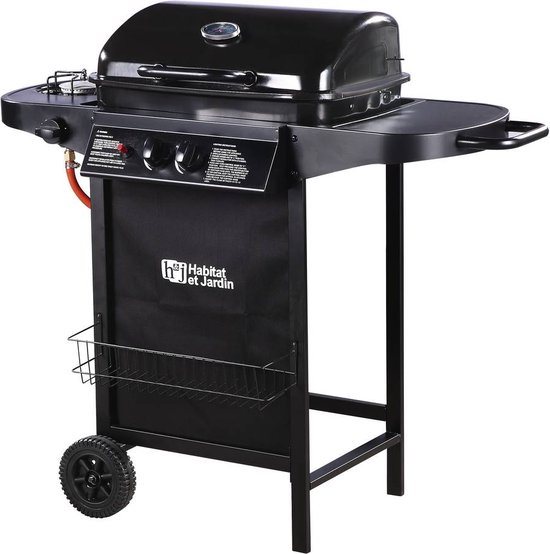 Gas BBQ gasbarbecue barbecue "Party 3" - 3 branders waarvan 1 zijbrander - 9,38 kW - Zwart