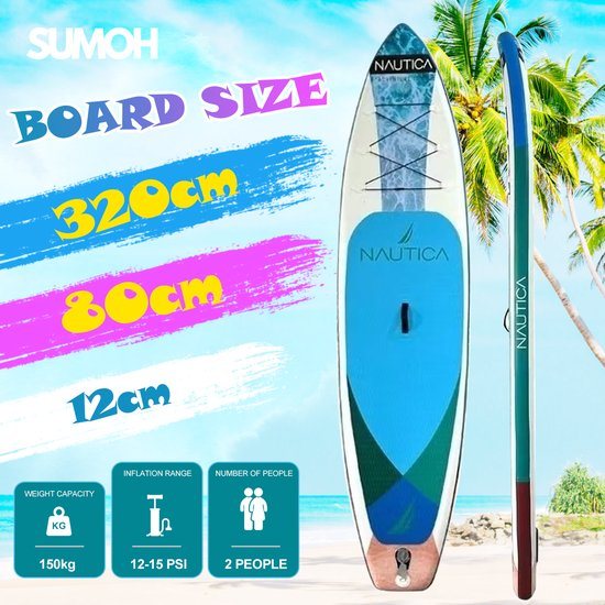 SUMOH Nautica Adventure SUP Board - 2 personen - opblaasbaar paddleboard - 320x80x15cm