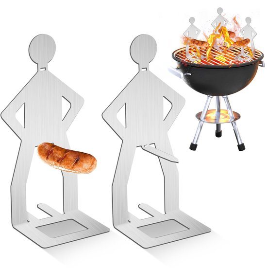 Dailygoods- Grillrek 2 Stuks - Worsthouder BBQ - Roestvrij Staal - Barbecue-accessoires - Grappige Hot-Dog Tools - Outdoor Kookaccessoires