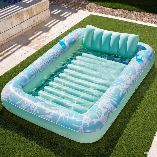 Tanning bed-Tanning be-tanning pool-Ligbed Lounge - Opblaasbare zonnebedligstoel voor in het zwembad - Zwemband voor volwassenen met kussen - 180x120 cm - blauw