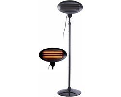Perel - Staande Terraswarmer - Terrasverwarmer - In Hoogte Verstelbaar - 180-210cm - 3 Warmtestanden - Spatwaterdicht - met Trekkoord - Kantelbeveiliging - Kachel - Verwarming - Terrasverwarming - Elektrische Kachel - Warmtestraler - Zwart