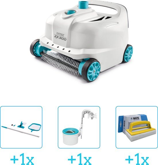 Zwembadonderhoud - Intex Zwembad stofzuiger Deluxe ZX300 - Automatisch - 28005 inclusief Schoonmaakset - Skimmer en Scrubborstel - 4-delig - Geschikt voor alle type zwembaden - Zwembadstofzuiger