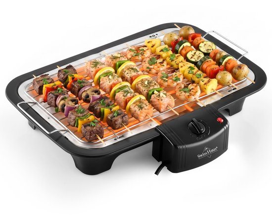 Swiss Haus® TBQ23 Elektrische Barbecue - 38 x 22 cm - 2000W – Tafel BBQ – Regelbare Thermostaat – Vaatwasbestendig Rooster – Anti-Roest Grill – Zwart