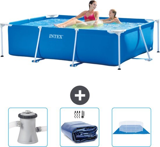 Intex Rechthoekig Frame Zwembad - 220 x 150 x 60 cm - Blauw - Inclusief Zwembadfilterpomp - Solarzeil - Grondzeil