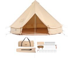 VEVOR bell tent 5 x 3 m yurt tent TC katoen met zeer sterke ijzeren staven en een PVC grondzeil kampeertent 8 personen familietent piramidetent met 8 ramen groepstent voor buitenavonturen