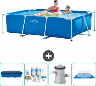 Intex Rechthoekig Frame Zwembad - 220 x 150 x 60 cm - Blauw - Inclusief Afdekzeil - Onderhoudspakket - Zwembadfilterpomp - Grondzeil