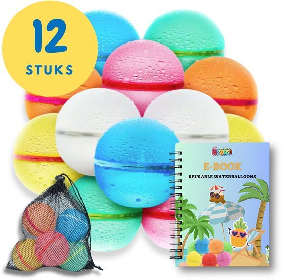 Ressplash® 12 Herbruikbare Waterballonnen - 12 stuks - Gratis E-Book - Bekend van TikTok - Waterballonnen zelfsluitend - Zwembadspelletjes - Zwembadspeelgoed - Waterbal - waterspeelgoed - Zwembad