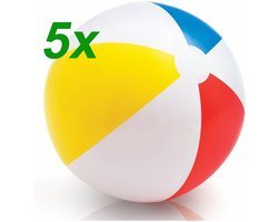 Set 5 x Opblaasbare Geel Rood Blauwe Witte Kinder Strandbal - Vanaf 2 Jaar | Peuter | Opblaasbaar | Zwembad Speelgoed | Strand Bal