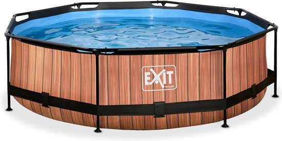 EXIT Wood Frame Zwembad ø300 - Opzetzwembad - met Filterpomp - Rond - Bruin