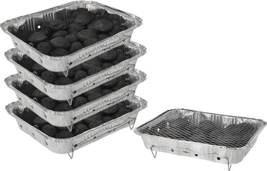 Wegwerp Barbecue met Houtskool – 4 Stuks – Instant BBQ voor Camping, Picknick of Balkon – Inclusief Rooster – Barbecue Accessoires – BBQ Kopen