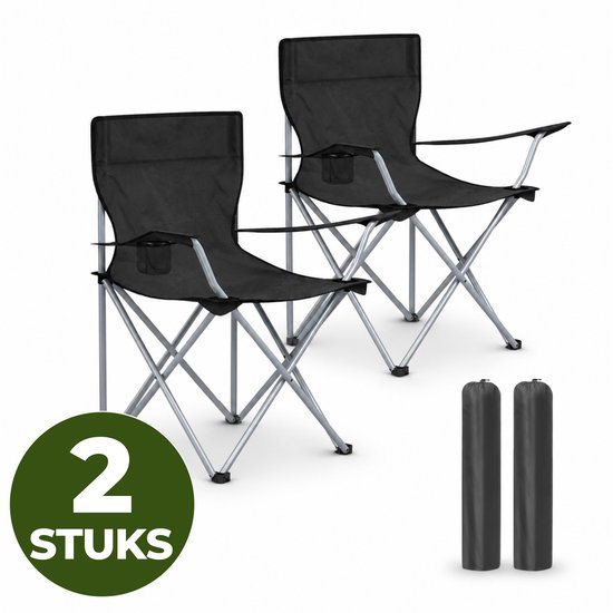 ACAZA Campingstoelen Set van 2 - Campingstoel - Strandstoel - BASIC - Draagvermogen 120 kg - Klapstoel - Kampeerstoel - Vouwstoel - Camping - Strandstoel Opvouwbaar - Visstoel - Klapstoelen - Festival Stoel - Zwart