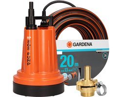 SOS PUMP ® Dompelpomp 290 W (5000 l/u) + Gardena Tuinslang 20 m 13 mm Comfort-Flex Tuinslang met Messing Koppelingen – Complete Set voor Zwembad, Kelder & Plat Dak