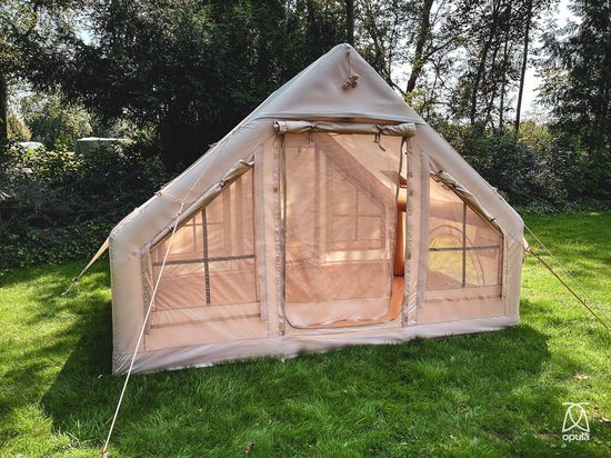 Opula Tents 3 - 100% opblaasbare glamping tent - Sand - 3 personen - 2 x 3 x 2,1 meter (lxbxh) - Doek 420D Oxford scheurvast Polyester - vloer dik PVC kuipzeil