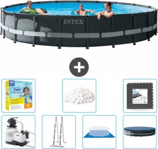 Intex Rond Ultra XTR Frame Zwembad - 610 x 122 cm - Inclusief Pomp - Ladder - Grondzeil - Afdekzeil Onderhoudspakket - Filterbollen - Vloertegels