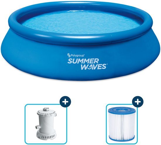 Summer Waves Opblaasbaar Zwembad Rond - ⌀366 x 76 cm - zwembaden - Inclusief Filterpomp - zwembadpomp - Filterpatroon
