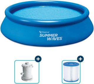Summer Waves Opblaasbaar Zwembad Rond - ⌀366 x 76 cm - zwembaden - Inclusief Filterpomp - zwembadpomp - Filterpatroon