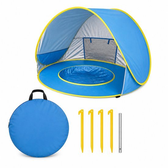 Seidon Strandtent voor Baby’s en Kinderen met Zwembadje – Pop-up Strandtent UPF50+ UV Bescherming – Speeltent voor Kinderen 117x79x70 cm – Blauw