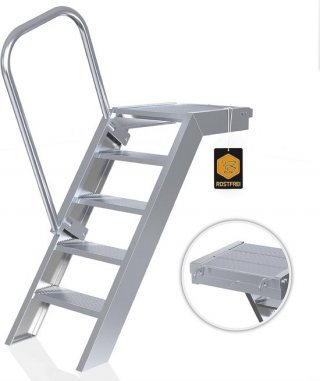 Aluminium Platformtrap met Klimhulp - 5 Treden - Buitentrap voor Zwembad, Tuin en Toegang tot Gebouwen