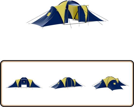 vidaXL Tent 9-persoons blauw-geel polyester Kampeer Tent - Tent - Koepeltent - Familie Tent - Buitenleven