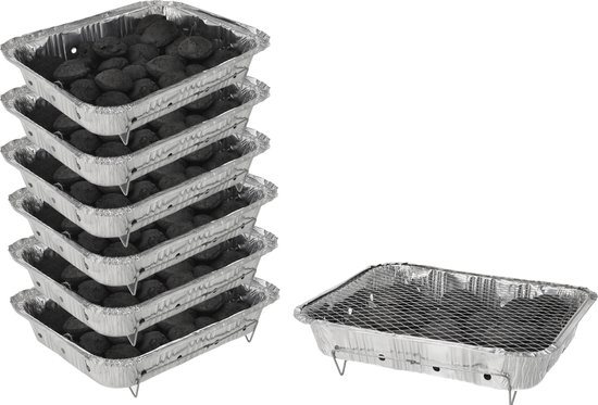 Wegwerp Barbecue met Houtskool – 6 Stuks – Instant BBQ voor Buiten, Camping of Picknick – Inclusief Rooster – Barbecue Accessoires – Houtskool BBQ – BBQ Kopen