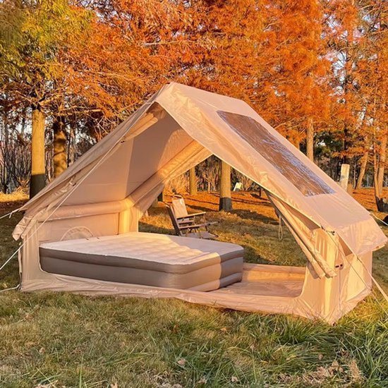 Tourus - Camping Tent - Opblaasbare Tent - 4 Personen - Glamping Tent - Luxe Kampeertent - Opblaastent - Groot en Stevig - Wind en Waterdicht - Grote Tent - Opblaasbaar - 288x203x195cm - Inclusief Bevestigingsmateriaal - Complete Set