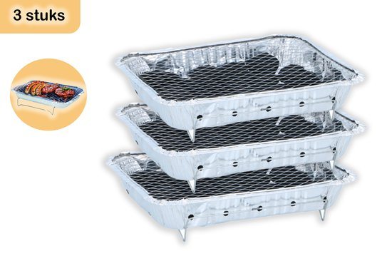 Wegwerpbarbecue 3 stuks – Instant BBQ met 600g Houtskool – Gebruiksklaar voor Camping, Vakantie en Picknick