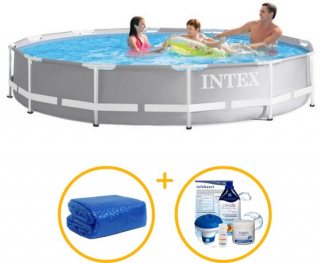 Intex zwembad 305 x 76 | Prism Frame met filterpomp | Rond | Zwembadpakket | Solar afdekzeil | Chloorpakket