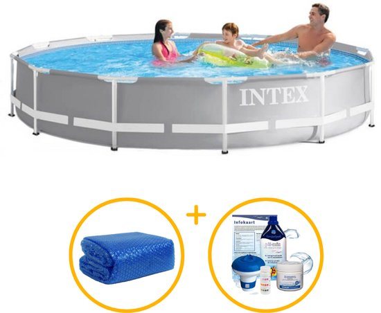 Intex zwembad 305 x 76 | Prism Frame met filterpomp | Rond | Zwembadpakket | Solar afdekzeil | Chloorpakket