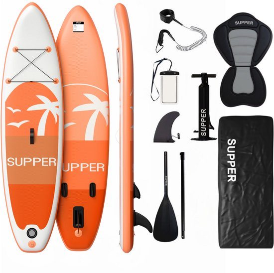 Supper Sup Board XL - opblaasbaar paddleboard met zitje - 335 x 81 cm - oranje