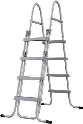 Froadp Zwembadtrap met 4 treden – 160 cm hoog – Opvouwbaar met kunststof treden en antislipvoetjes – Voor bovengrondse zwembaden – Montagemateriaal inbegrepen